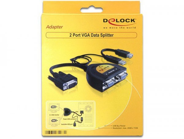 Delock Adapter VGA-&gt;2xVGA+zasilanie USB+USB(AF)