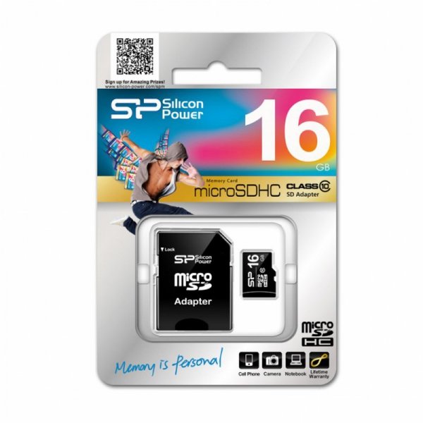 Silicon Power Karta pamięci microSDHC 16GB CLASS 10 + adapter
