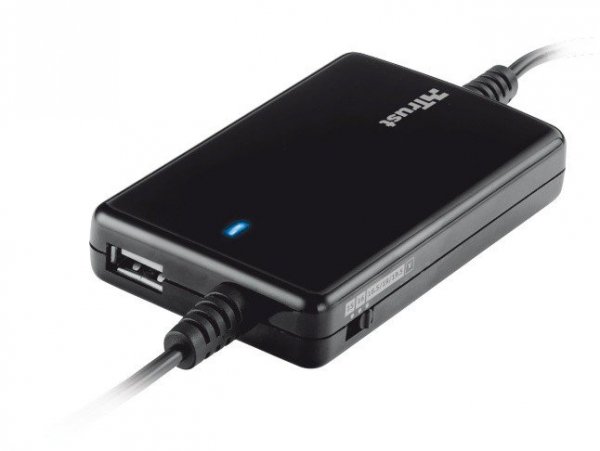 Trust 70W Thin Laptop & Phone Charger for car use - black
