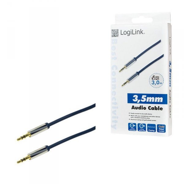 LogiLink Kabel audio 2 x Jack 3.5mm stereo M/M, 3 m, Niebieski