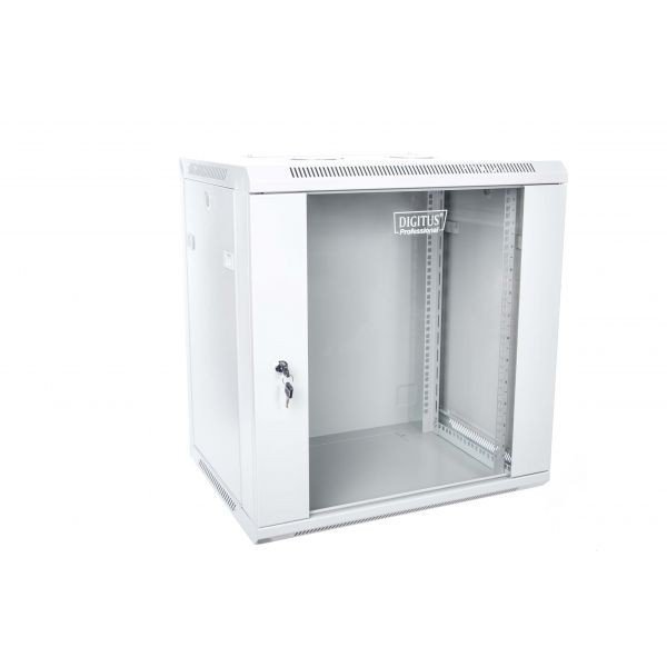 Digitus Szafa wisząca jednosekcyjna 19 12U 635/600/450mm, drzwi szklane, szara (RAL 7035), zmontowana