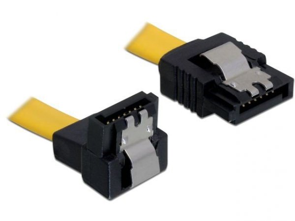 Delock Kabel SATA 6Gb/s 30cm kątowy dół/prosty (metalowe zatrzaski)     żółty