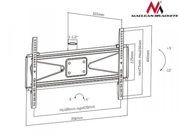 Maclean Uchwyt do telewizora sufitowy 37-70&quot; MC-705  50kg Max VESA 600x400 PROFI MARKET SYSTEM