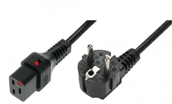 Digitus Kabel połączeniowy zasilający blokada IEC LOCK 3x1,5mm2 Schuko kątowy/C19 prosty M/Ż 2m Czarny