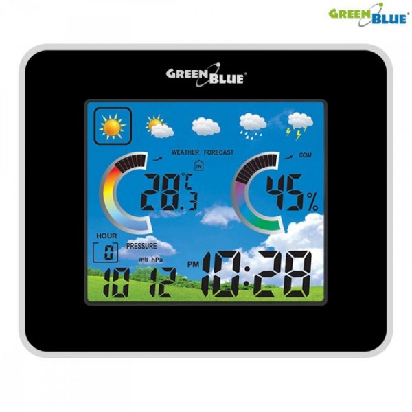 GreenBlue Stacja pogody bezprzewodowa IN/OUT temperatura wilgotność barmoter ładowarka USB GB145 Czarna