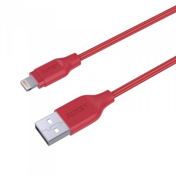 AUKEY CB-AL2 Red nylonowy kabel Quick Charge Lightning-USB | 2m | certyfikat MFi Apple