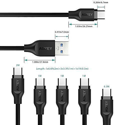 AUKEY CB-CMD5 zestaw 5 szt. szybkich kabli Quick Charge USB C-USB 3.0 | 1x2m i 3x1m i 1x0.3m | 5 Gbps