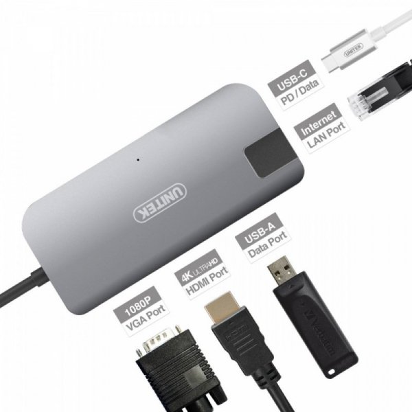 Unitek Replikator USB-C HUB+VGA+HDMI+GIGABIT+POWER DELIVERY; Y-DK09016