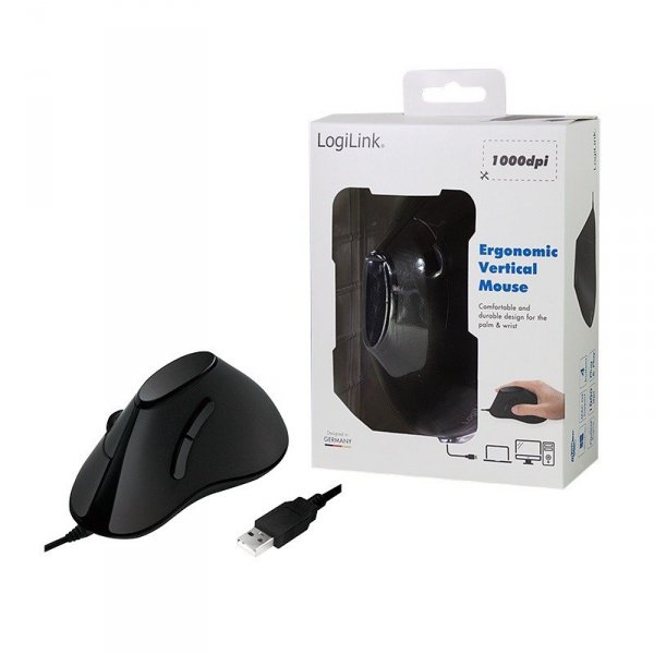 LogiLink Ergonomiczna mysz optyczna, pionowa, USB, czarna