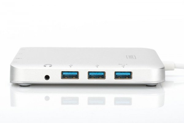 Digitus Stacja dokująca USB Typ C, 11 dodatkowych portów, funkcja Dual Monitor, 4K 30Hz, aluminiowa, Srebrna