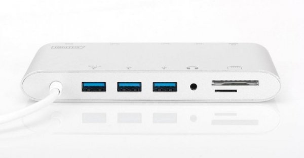 Digitus Stacja dokująca USB Typ C, 11 dodatkowych portów, funkcja Dual Monitor, 4K 30Hz, aluminiowa, srebrna