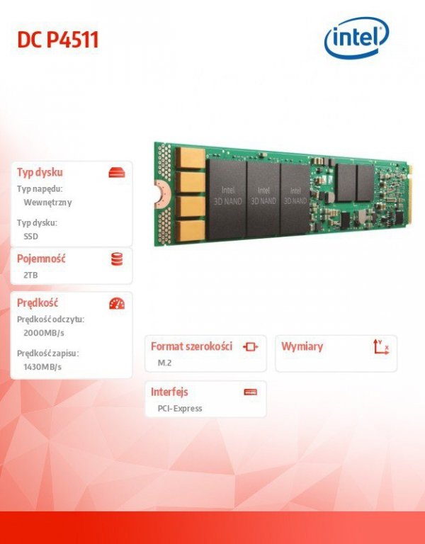Intel Dysk SSD DC P4511 2.0TB PCIe M.2 110mm PCIe 3.1 x4 SSDPELKX020T801