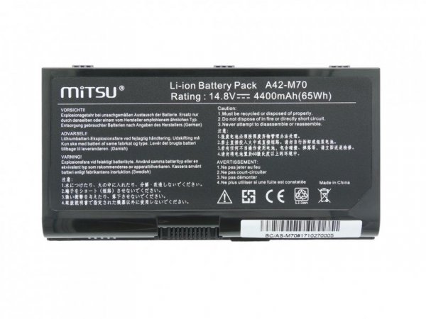 Mitsu Bateria do Asus G72, M70, N70 4400 mAh (65 Wh) 14.4-14.8 Volt