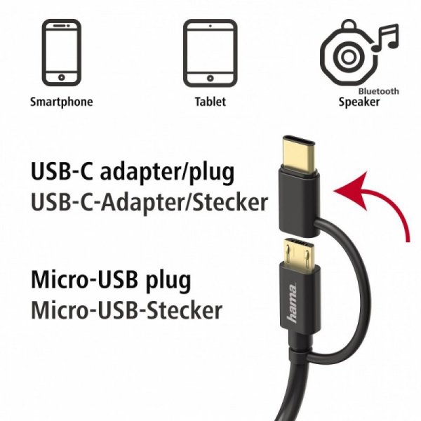 Hama Adapter 2w1 USB Type-C, micro USB, USB-A