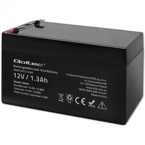 Qoltec Akumulator AGM | 12V | 1.3Ah | max. 0.39A