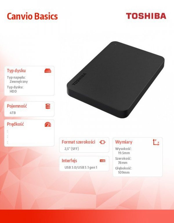 Toshiba Dysk HDD CANVIO BASICS 2.5 4TB USB 3.0 czarny