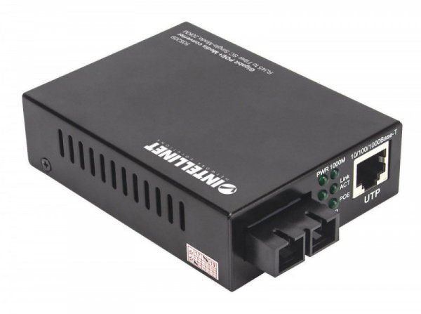 Intellinet Media konwerter Gigabit PoE+  1000Base-T RJ45/1000Base-LX (SC) SM 20km
