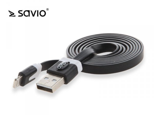 Elmak Kabel ze złączem USB - 8pin, iOS, do telefonów 5,6,7,8,X,Xr,Xs, SAVIO CL-73 1m 10 szt. czarny