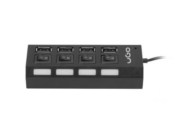UGo Hub USB 2.0 Maipo HU110 4-Porty, aktywny, z włącznikiem, czarny