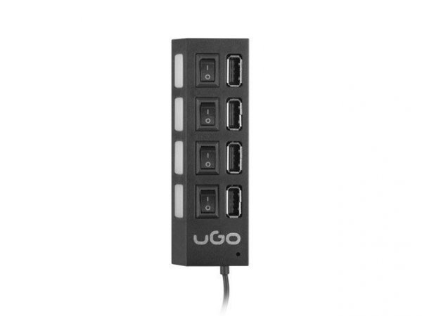 UGo Hub USB 2.0 Maipo HU110 4-Porty, aktywny, z włącznikiem, czarny