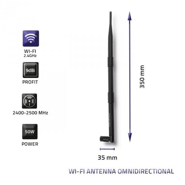 Qoltec Antena Wi-Fi dookólna | 9dBi | 38cm