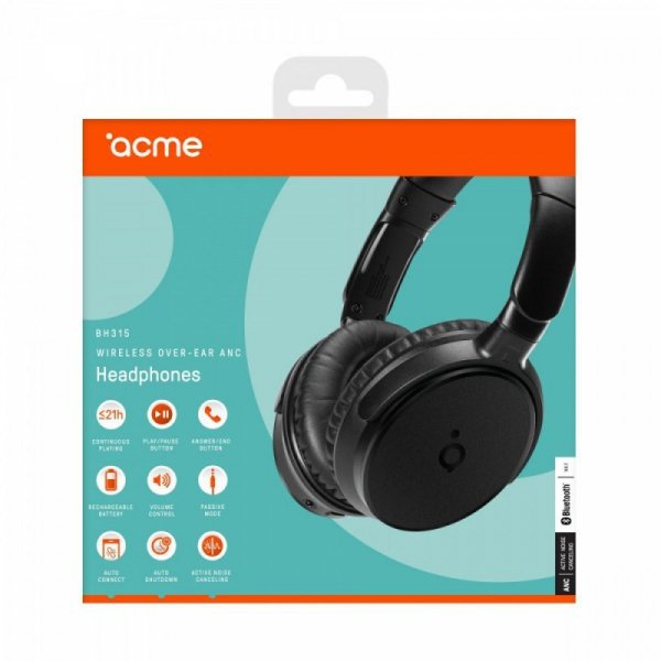 ACME Europe Słuchawki z mikrofonem Bluetooth nauszne ANC (z technologią tłumienia dźwięków otoczenia) BH315