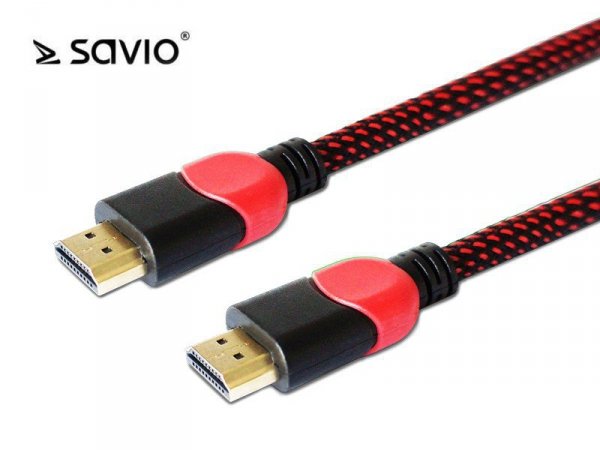 Elmak Kabel HDMI-HDMI v2.0, OFC, miedź, 3D, gamingowy, PC, czerwono-czarny, oplot, 4K, 1.8m SAVIO GCL-01
