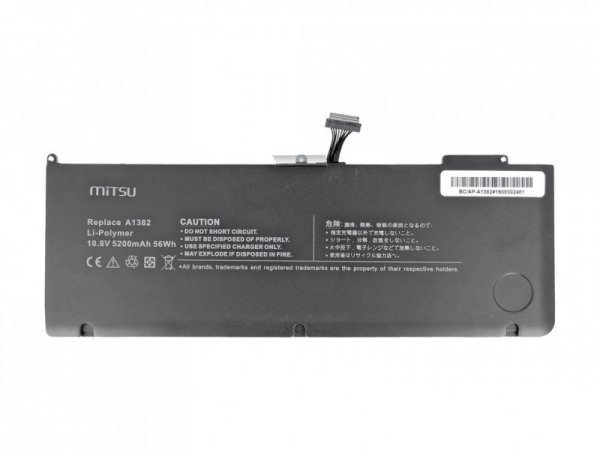 Mitsu Bateria do Apple MacBook Pro 15 - A1382 5200 mAh (56 Wh) 10.8 - 11.1 Volt