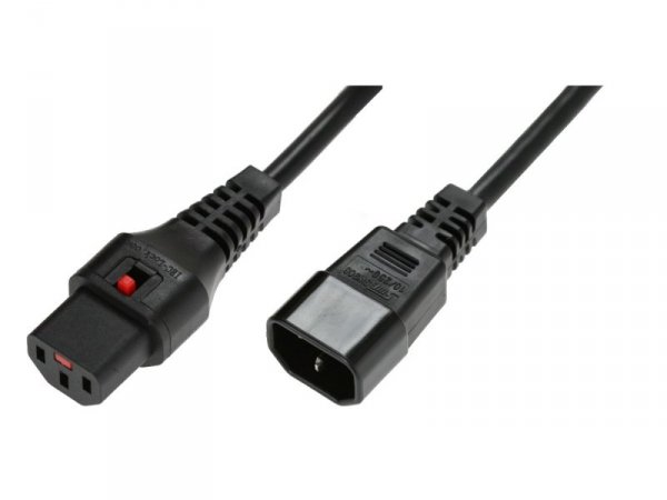 Digitus Kabel przedłużający zasilający blokada IEC LOCK 3x1mm2 C14/C13 prosty M/Ż 1m Czarny