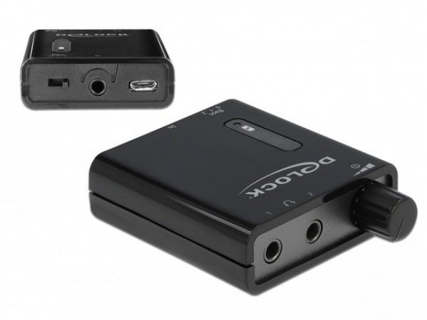 Delock Wzmacniacz słuchawkowy MINIJACK 3.5MM(F)-&gt;2X MINIJACK 3.5MM(F) ++ MICRO USB(F) Czarny + Bass