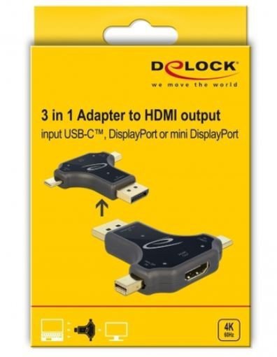 Delock Adapter  3w1 USB cm/Displayport(M)/Displayport MINI (M)-&gt;HDMI(F)