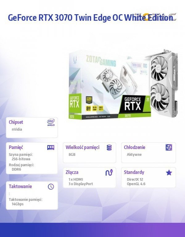 ZOTAC Karta graficzna GeForce RTX 3070 Twin Edge OC 8GB White Edition GDDR6 3DP/HDMI