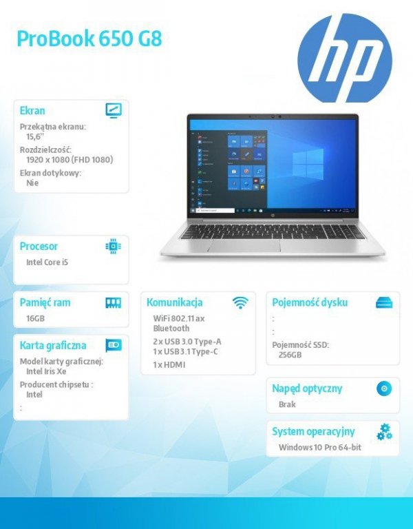 HP Inc. Notebook ProBook 650 G8 i5-1135G7 256/16/W10P/15,6 3S8T8EA