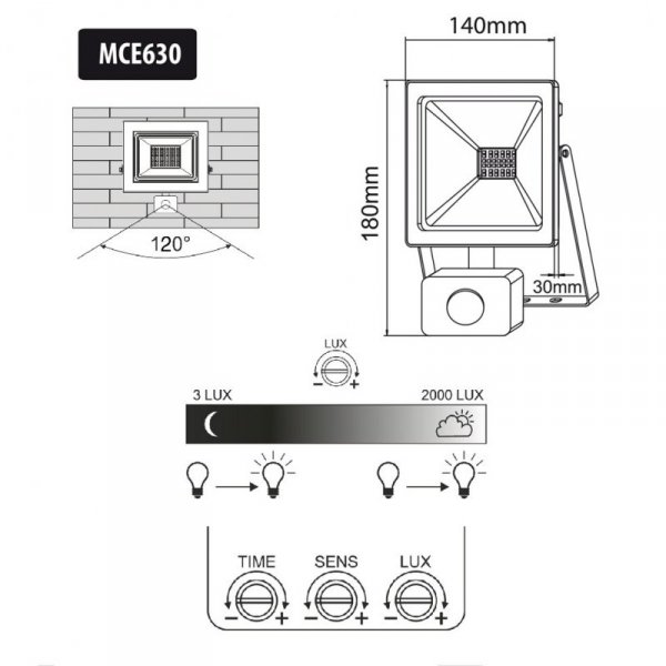 Maclean Naświetlacz LED 30W z czujnikiem PIR MCE630CW