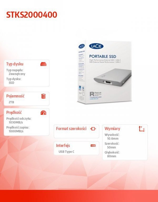 LaCie Dysk Portable SSDv2 2TB 2,5E STKS2000400