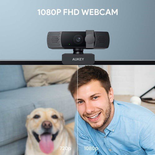 AUKEY PC-LM7 Kamera internetowa USB | Full HD 1920x1080 | 30fps | mikrofony stereo z redukcja hałasu | osłona obiektywu