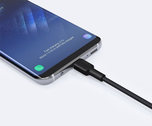 AUKEY CB-CA03 OEM nylonowy kabel Quick Charge USB C-USB A | FCP | AFC | 0.3m | 3A | 60W PD | 20V