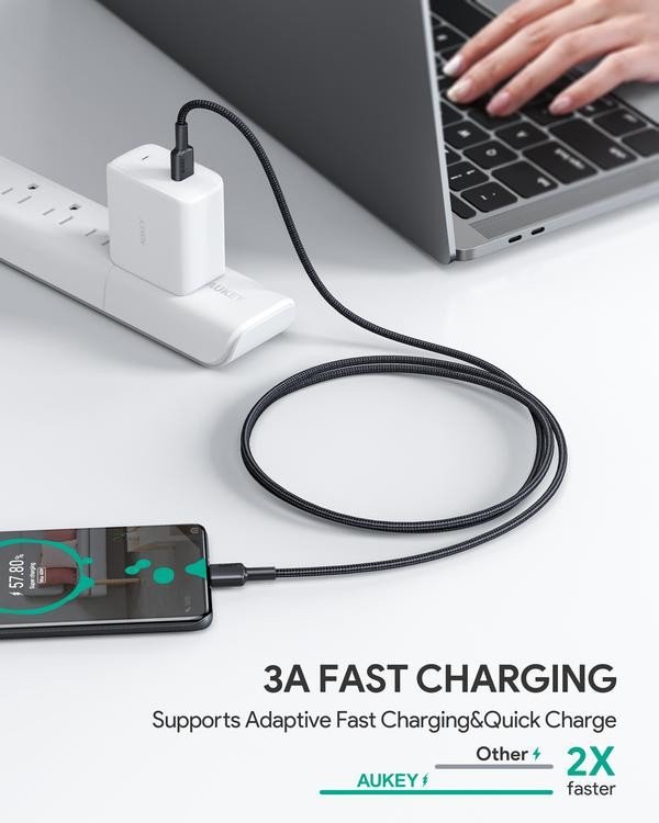 AUKEY CB-CC2 OEM nylonowy kabel Quick Charge USB C - USB C | 2m | 5Gbps | 60W PD | 20V