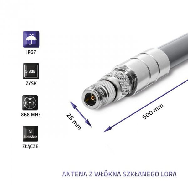 Qoltec Zestaw antena LoRa | 5.8 dBi + kabel zasilajcy