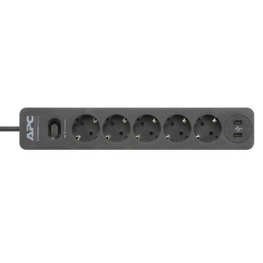 APC Listwa zasilająca Essential SurgeArrest 5 gniazd Schuko, 2 porty USB, czarna, 230V