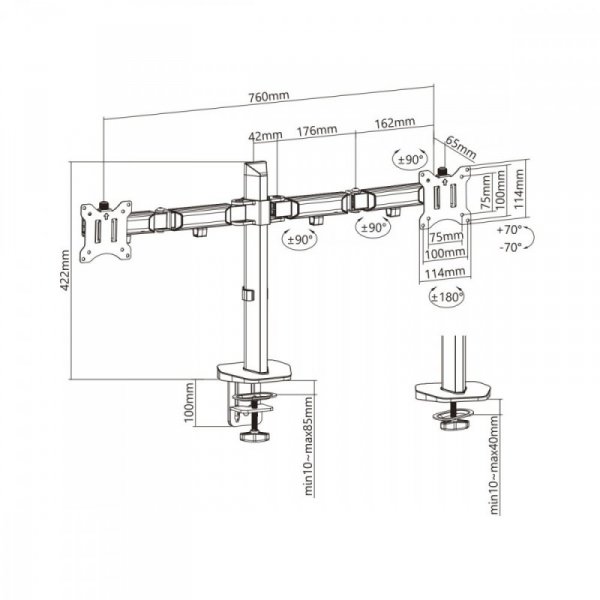 Maclean Uchwyt przegubowy na dwa monitory deluxe Ergo Office ER-449