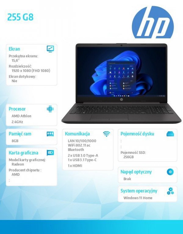 HP Inc. Notebook 255 G8 3150U W11H 256GB/8GB/15.6      59W66EA