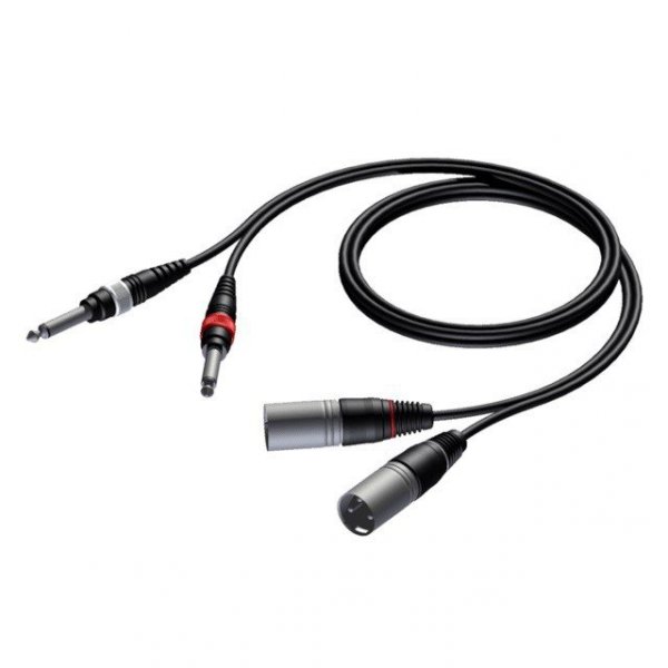 PROCAB Kabel 2 x XLR męski - 2 x złącze męskie mono jack 6.3 mm 1.5m - CAB708/1.5