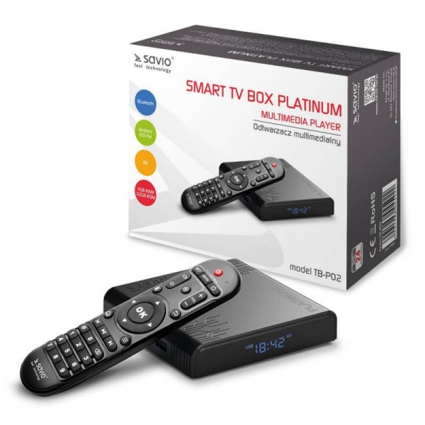Savio Smart TV Box Platinum, 4/32GB BT, Android 9.0 Pie, HDMI v 2.1, 8K, Dual WiFi, 1000mbps, USB 3.0, TB-P02