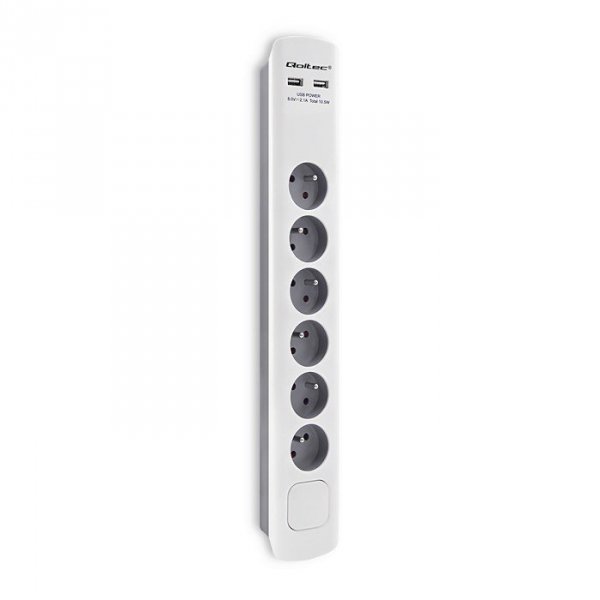 Qoltec Listwa antyprzepięciowa | 6 gniazd | 2 x USB | 1.8 m | Biało -   szara