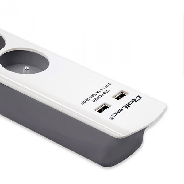 Qoltec Listwa antyprzepięciowa | 6 gniazd | 2 x USB | 1.8 m | Biało -   szara