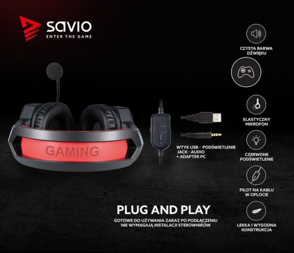 Savio Słuchawki Gamingowe z mikrofonem, Forge