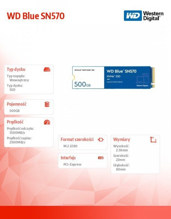 Western Digital Dysk SSD WD Blue 500GB SN570 2280 NVMe m.2 Gen3