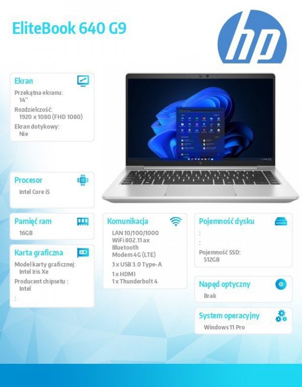 HP Inc. Notebook EliteBook 640 G9 i5-1235U 512GB/16GB/14.0/W11P 6F1J3EA