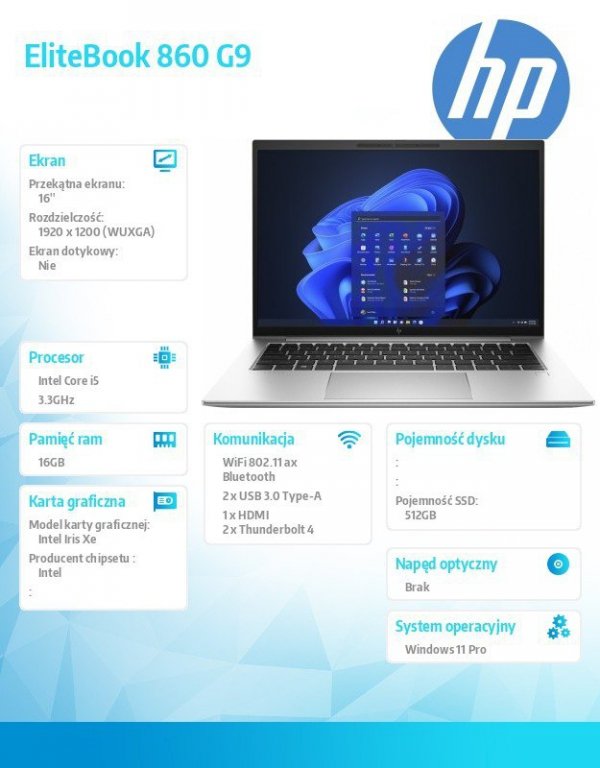 HP Inc. Notebook EliteBook 860 16 cali G9 Wolf Pro Security Edition i5-1235U 512GB/16GB/16.0 6F5W4EA